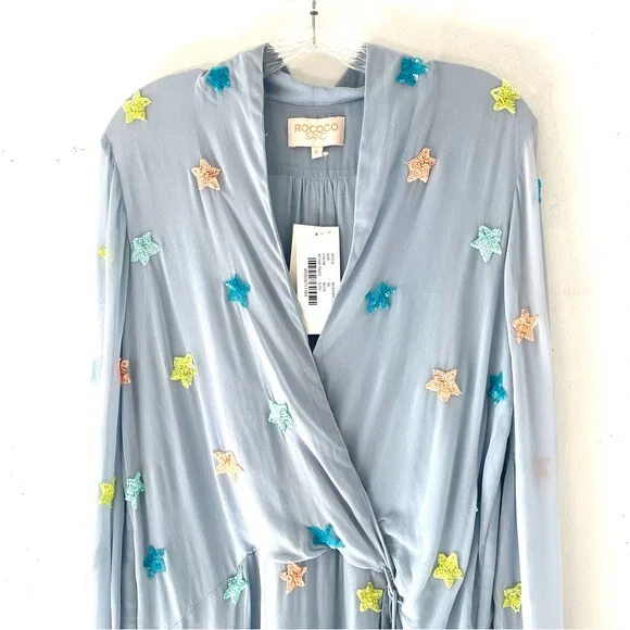 Rococo Sand Georgette Sequin Star Blue Mini Dress Size XL - Picture 8 of 13